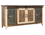 2 Glass Doors 2 Sliding Doors TV Stand | Rustic Antique Multicolor