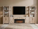 White Balam 80" TV Stand with Fireplace Insert | Mango & Teak