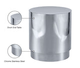 Jazzy Stainless Steel Drum End Table - Elegant Contemporary Design for Stylish Home Decor