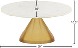Emery Contemporary Coffee Table with Genuine White Marble Top & Brushed Gold Base for Glam Style