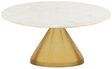 Emery Contemporary Coffee Table with Genuine White Marble Top & Brushed Gold Base for Glam Style