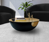 Doma Round Contemporary Metal Coffee Table with Glass Top and Brushed Gold Finish for Modern Spaces