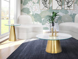 Glassimo Elegant Contemporary End Table with Glass Top and Brushed Gold Finish for Chic Spaces