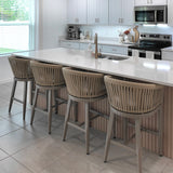 PURPLE LEAF Counter Stools Bar Stools Rattan Bar Stools Wicker Bar Chairs Woven Aluminum Barstools with Back and Cushions