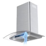 CIARRA 30 inch Glass Wall Mount Range Hood, 650 CFM 3-Speed Extraction, Wave & Touch Control Kitchen Hood CAS75502-N-OW