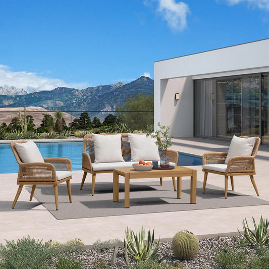 PURPLE LEAF Rivra 4-Piece Patio Conversation Set with Wicker Chairs and Thick Sofa Cushions for Garden