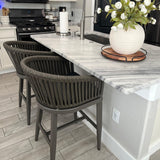 PURPLE LEAF Counter Stools Bar Stools Rattan Bar Stools Wicker Bar Chairs Woven Aluminum Barstools with Back and Cushions