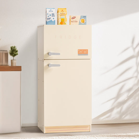 ROBUD Wooden Kids Play Kitchen Fridge Creamy