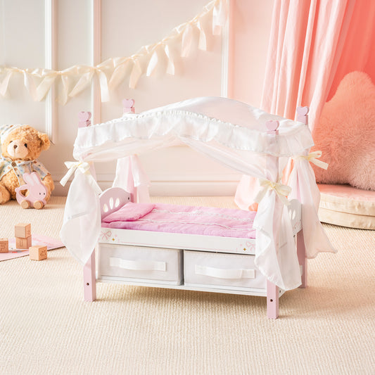 ROBUD Ballet Series - Wooden Doll Canopy Bed for 18 Inch Dolls