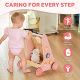 ROBUD Wooden Pink Baby Push Walker