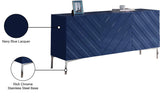 Collette Contemporary Sideboard Buffet in Navy Blue Lacquer with Chrome Base for Modern Dining Rooms