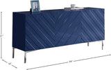 Collette Contemporary Sideboard Buffet in Navy Blue Lacquer with Chrome Base for Modern Dining Rooms
