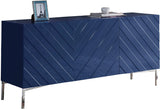 Collette Contemporary Sideboard Buffet in Navy Blue Lacquer with Chrome Base for Modern Dining Rooms