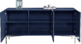 Collette Contemporary Sideboard Buffet in Navy Blue Lacquer with Chrome Base for Modern Dining Rooms