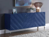 Collette Contemporary Sideboard Buffet in Navy Blue Lacquer with Chrome Base for Modern Dining Rooms