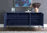 Collette Contemporary Sideboard Buffet in Navy Blue Lacquer with Chrome Base for Modern Dining Rooms