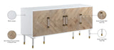 Jive Contemporary Sideboard Buffet with White Lacquer Finish & Stylish Birch Wood Chevron Panels