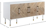 Jive Contemporary Sideboard Buffet with White Lacquer Finish & Stylish Birch Wood Chevron Panels
