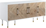 Jive Contemporary Sideboard Buffet with White Lacquer Finish & Stylish Birch Wood Chevron Panels