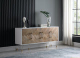 Jive Contemporary Sideboard Buffet with White Lacquer Finish & Stylish Birch Wood Chevron Panels