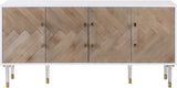 Jive Contemporary Sideboard Buffet with White Lacquer Finish & Stylish Birch Wood Chevron Panels