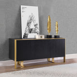 Sherwood Modern Sideboard Buffet with Black Oak Veneer & Gold Iron Base - Stylish Storage Solution