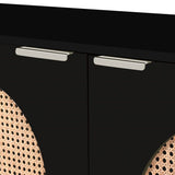 Cane Elegant Mid Century Sideboard Buffet with Natural Cane and Brushed Brass Handles for Storage