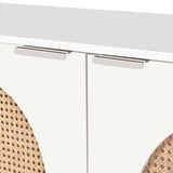 Cane Elegant Mid Century Sideboard Buffet with Natural Cane and Brushed Brass Handles for Storage