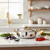 Mauviel M'ELITE B Hammered 5-Ply Rondeau With Curved Lid, Brass Handles, 6-Qt