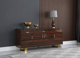 Excel Contemporary Sideboard Buffet in Rich Zebra Wood with Gold Accents – Elegant Storage Solution