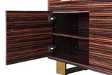 Excel Contemporary Sideboard Buffet in Rich Zebra Wood with Gold Accents – Elegant Storage Solution