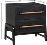 Kaya Contemporary Night Stand with Elegant Oak Veneer Finish and Stylish Vegan Leather Handles