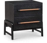 Kaya Contemporary Night Stand with Elegant Oak Veneer Finish and Stylish Vegan Leather Handles