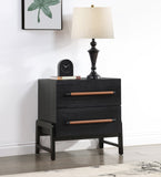 Kaya Contemporary Night Stand with Elegant Oak Veneer Finish and Stylish Vegan Leather Handles