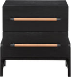Kaya Contemporary Night Stand with Elegant Oak Veneer Finish and Stylish Vegan Leather Handles