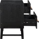 Kaya Contemporary Night Stand with Elegant Oak Veneer Finish and Stylish Vegan Leather Handles
