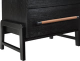 Kaya Contemporary Night Stand with Elegant Oak Veneer Finish and Stylish Vegan Leather Handles
