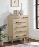 Kaya Contemporary Chest - Stylish Oak Veneer Design with Vegan Leather Handles and Solid Wood Legs