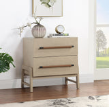 Kaya Contemporary Night Stand with Elegant Oak Veneer Finish and Stylish Vegan Leather Handles