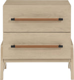 Kaya Contemporary Night Stand with Elegant Oak Veneer Finish and Stylish Vegan Leather Handles