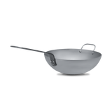 Mauviel M'STEEL Black Carbon Steel Wok With Iron Handle, 11.8-In