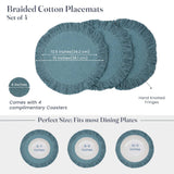 Blue Braided Cotton Placemats Set of 6 with Fringes
