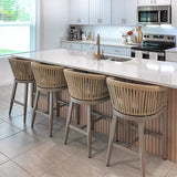 PURPLE LEAF Counter Stools Bar Stools Rattan Bar Stools Wicker Bar Chairs Woven Aluminum Barstools with Back and Cushions