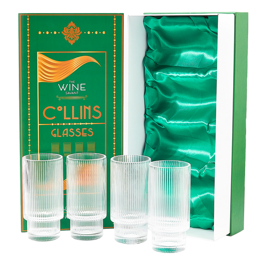 Vintage Art Deco Crystal Highball Ribbed Glass Set of 4 - 14oz