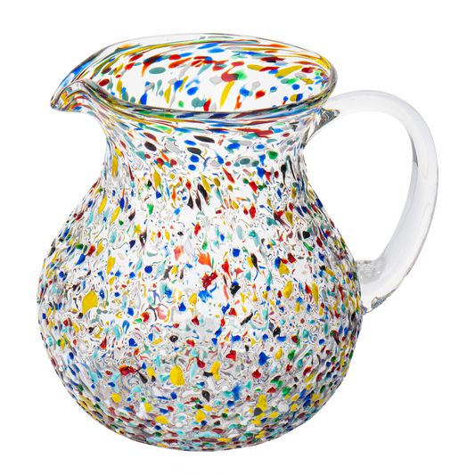 Hand Blown Mexican Glass Pitcher – Confetti Rock Design 70 Ounces