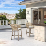 PURPLE LEAF Counter Stools Bar Stools Rattan Bar Stools Wicker Bar Chairs Woven Aluminum Barstools with Back and Cushions