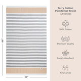 4 Packed Terry Peshtemal and Premium Beach Towel, Mediterranean Cotton Turkish Peshtemals, 35" x 60", Modern & Traditional Turkish Bath Towels