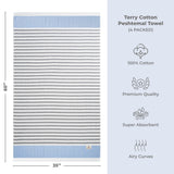4 Packed Terry Peshtemal and Premium Beach Towel, Mediterranean Cotton Turkish Peshtemals, 35" x 60", Modern & Traditional Turkish Bath Towels