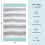4 Packed Terry Peshtemal and Premium Beach Towel, Mediterranean Cotton Turkish Peshtemals, 35" x 60", Modern & Traditional Turkish Bath Towels