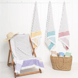 4 Packed Terry Peshtemal and Premium Beach Towel, Mediterranean Cotton Turkish Peshtemals, 35" x 60", Modern & Traditional Turkish Bath Towels